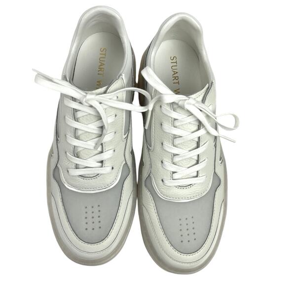 Stuart Weitzman Ryan NEW White PVC-Paneled Leather Lace-Up Sneakers Shoes 6.5B - Picture 2 of 6